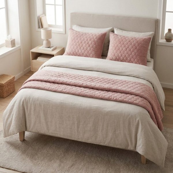 PIE DE CAMA SET X3 2 PLAZAS + 2 FUNDAS DE ALMOHADA