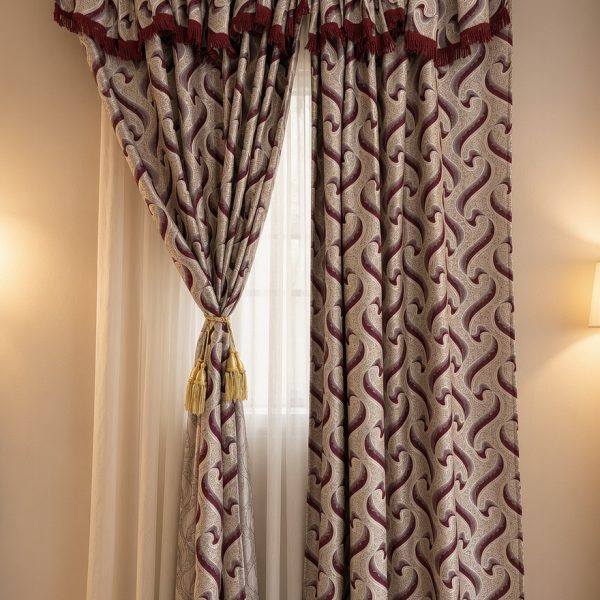 CORTINA DE SALA G-801 DECORATIVA CON VELO Y BORDA CORDON COMPLETA