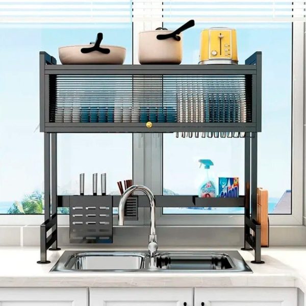 PLATERA ESCURRIDORA DE 1 NIVEL 1 VITRINA CON ACESESORIOS 85CM 2 POZOS